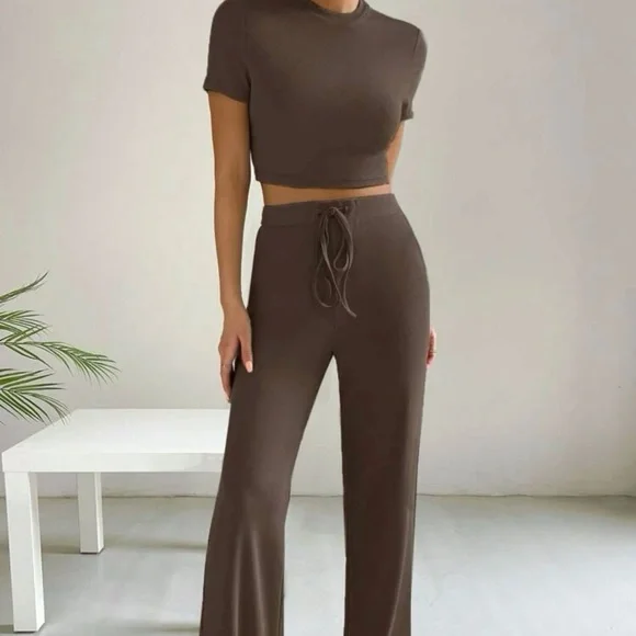 Crop Tee & Tie Waist Pants. - Picture 1 of 3